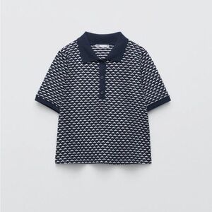 Zara Blue and White Geometric Blouse